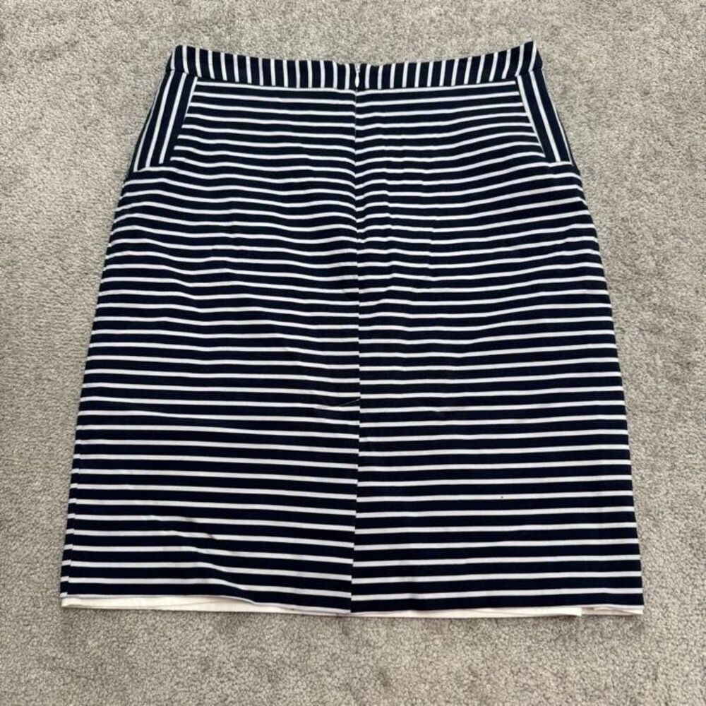 Margaret M Knee Length Pencil Skirt Womens Large Navy White Striped Work Casual - Picture 2 of 15